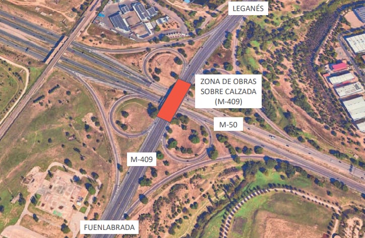 La zona de las obras, sobre la M-50