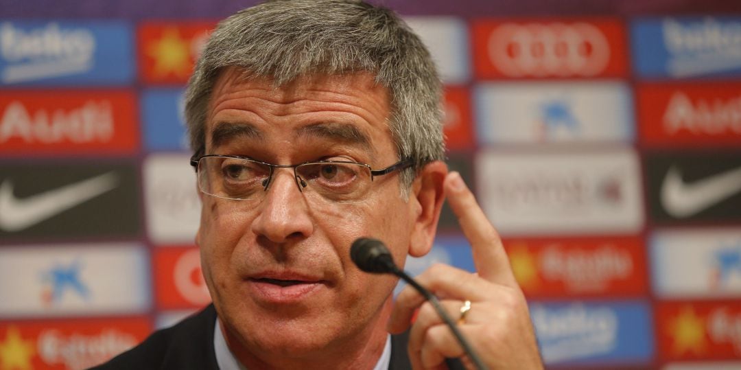 Jordi Mestre, durante una rueda de prensa con el Barcelona