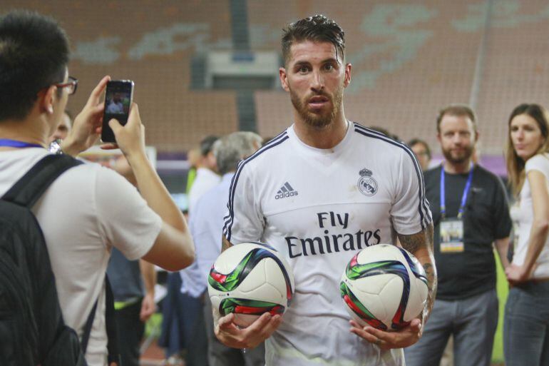 Sergio Ramos, durante un entrenamiento en Guanzhou