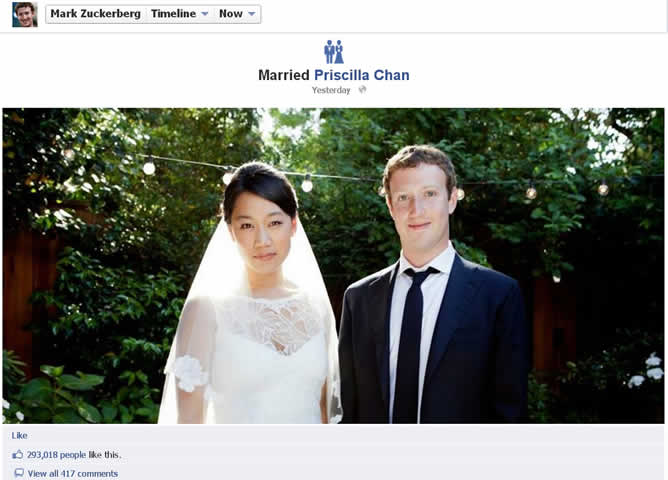 Zuckerberg ha anunciado su boda en su página de Facebook y una hora después la fotografía contaba con 200.000 &quot;me gusta&quot;.