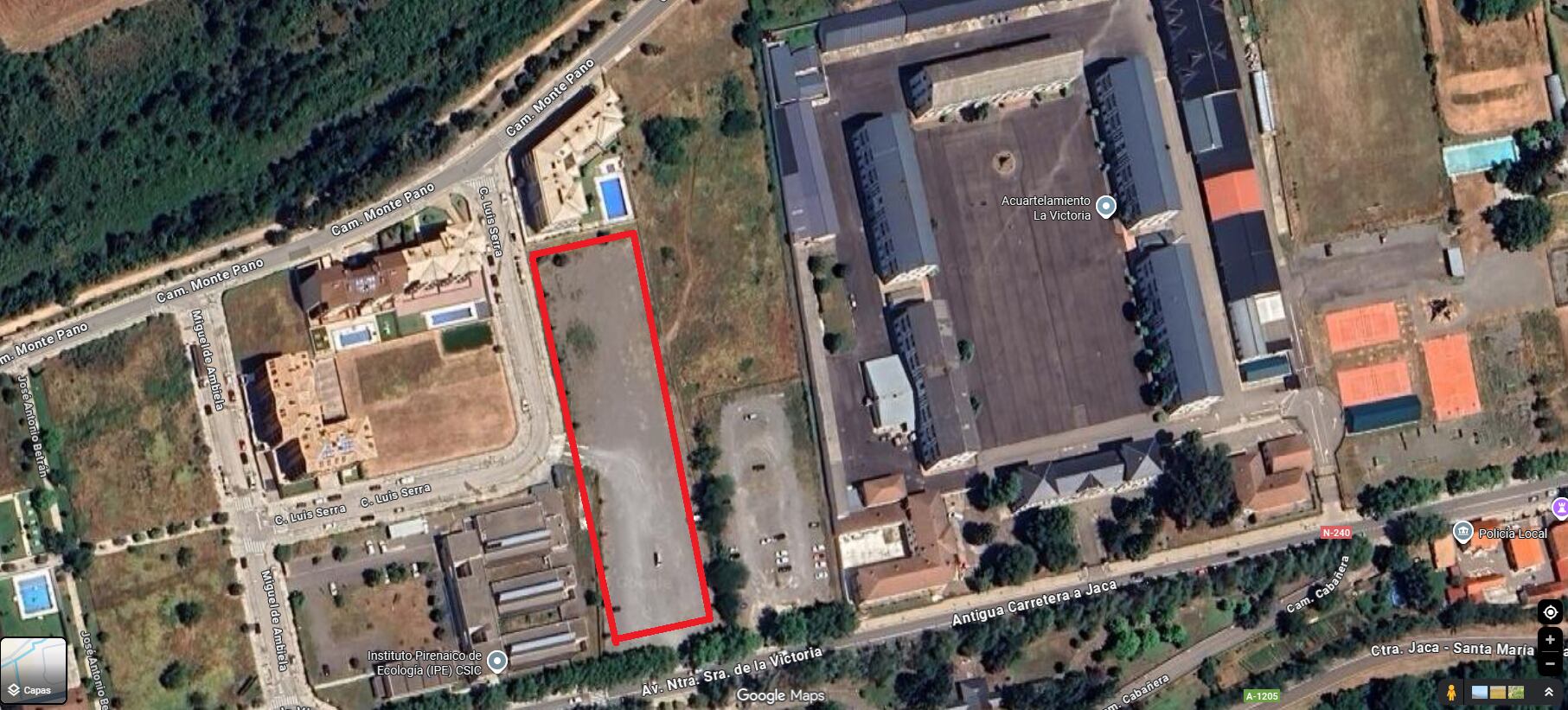 El proyecto de la nueva Comisaría de la Policía Nacional en Jaca se ubica en la parcela municipal entre el IPE y el Acuartelamiento La Victoria