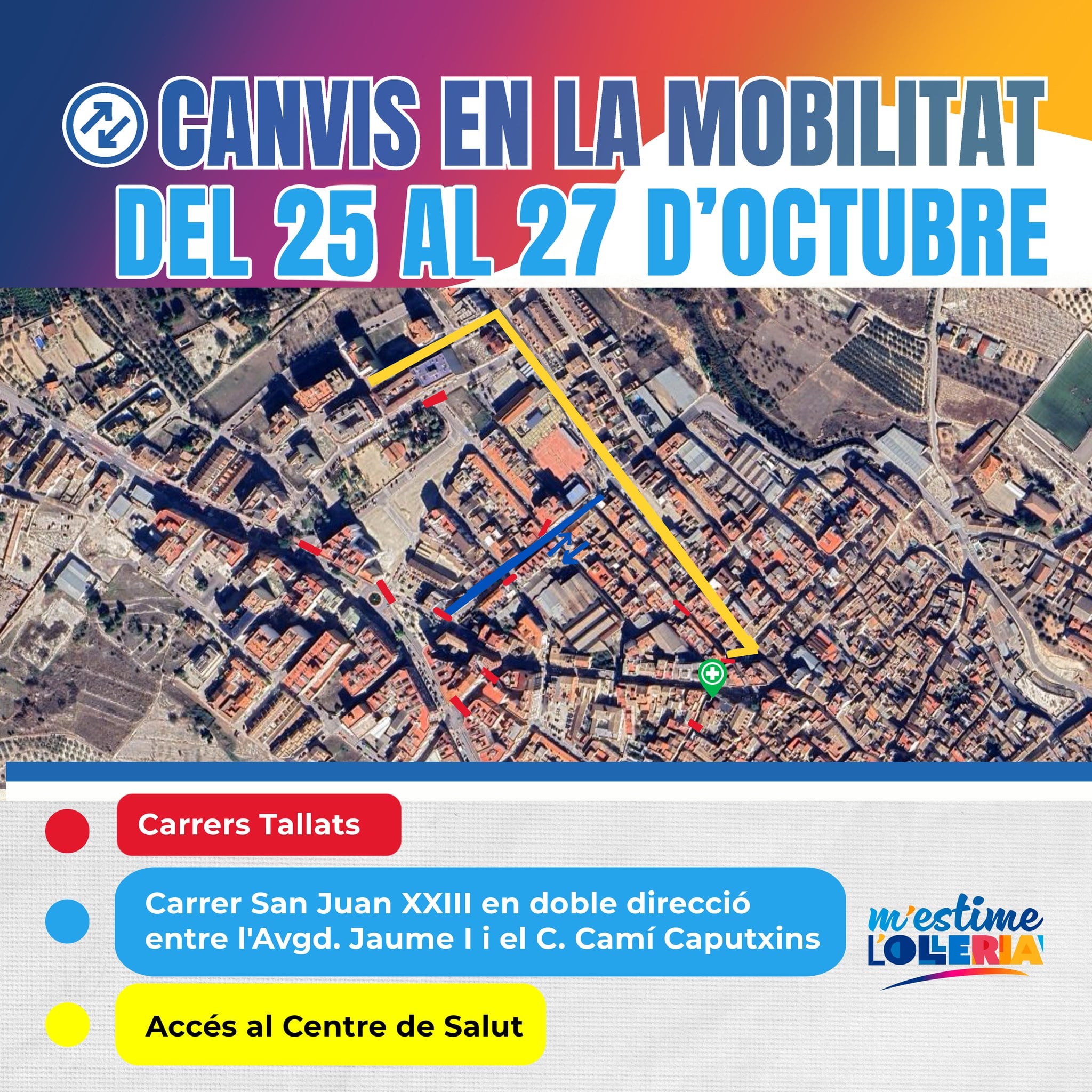 Plano de los cambios de movilidad en l&#039;Ollería durante la feria 2024.