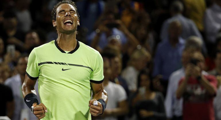 Rafael Nadal celebra su pase a semifinales en Miami tras imponerse a Jack Sock.