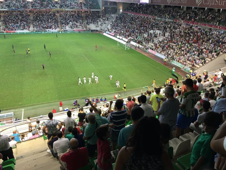 Celebración de uno de los goles en el Arcángel ante el Lugo