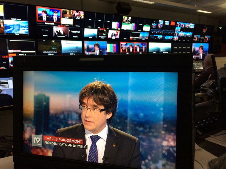 El expresidente catalán, Carles Puigdemont, durante una intervención en la televisión belga