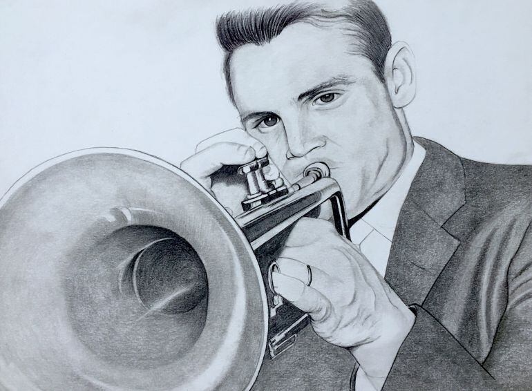 Ilustración a lápiz de Chet Baker en sus inicios