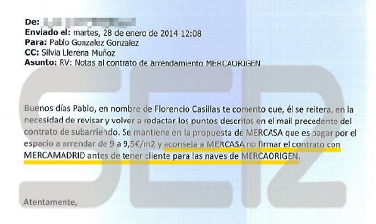 Uno de lo correos electrónicos al que ha tenido acceso la Cadena SER.