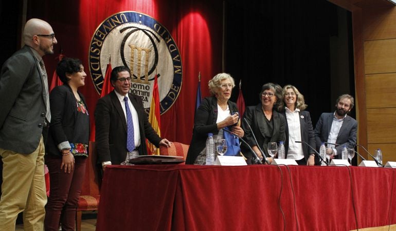 La alcaldesa de Madrid, Manuela Carmena, durante el acto celebrado en Getafe