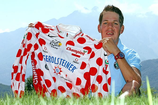 Bernhard Kohl con el maillot de la montaña del Tour de Francia, del que ha sido desposeído