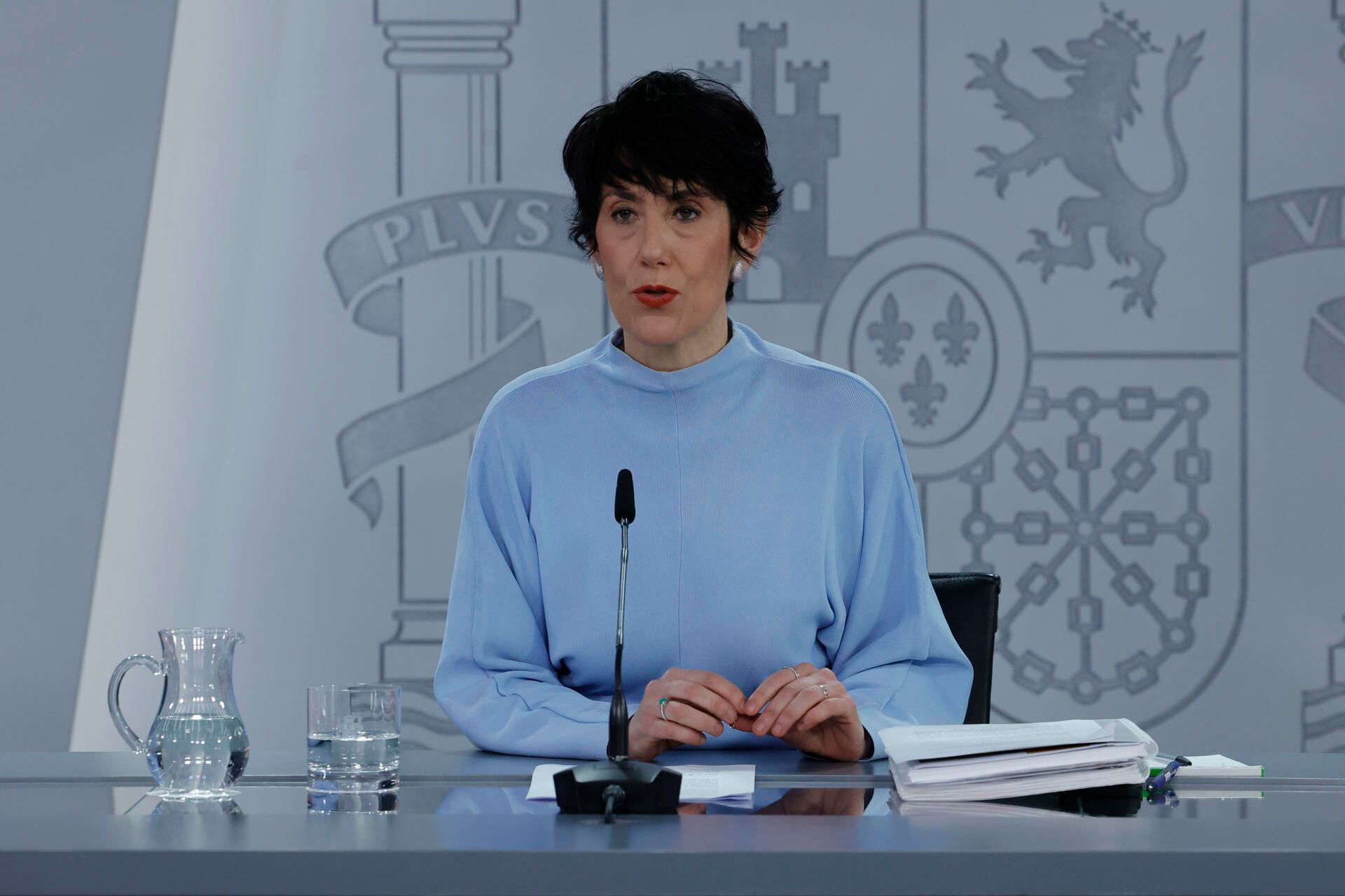 La ministra de Inclusión, Seguridad Social y Migraciones y portavoz del Gobierno, Elma Saiz, durante la rueda de prensa ofrecida tras el Consejo de Ministros.
