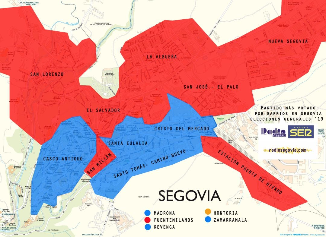 Infografia con el voto en las Elecciones Generales 2019 por barrios en Segovia capital