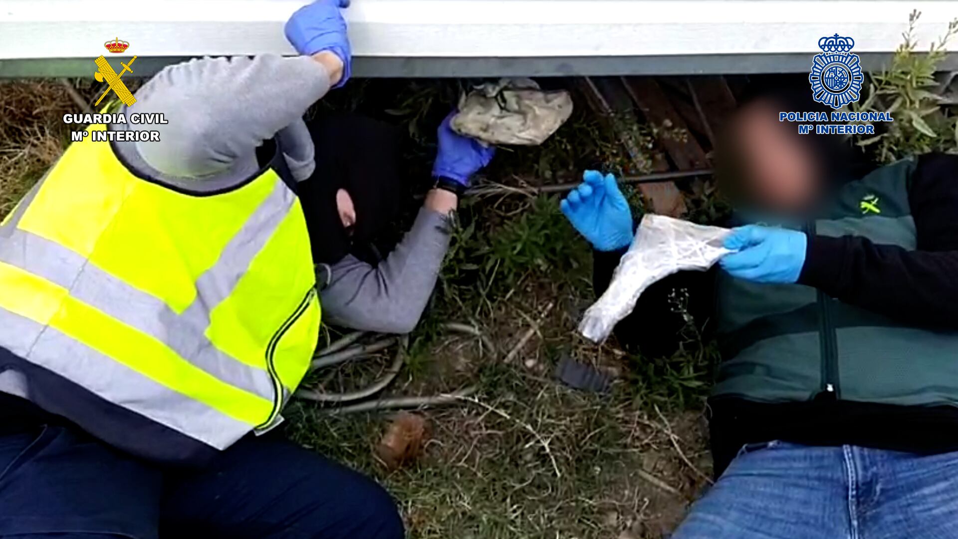 Agentes de la Guardia Civil y Policía Nacional durante la operación realizada en el área de la AP7 de La Safor.