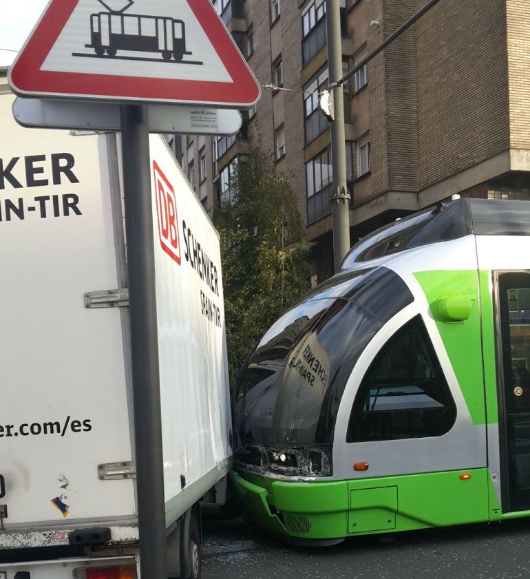 El choque entre el tranvía y la furgoneta se ha producido en la confluencia de la Avenida Gasteiz con la calle Cruz Blanca