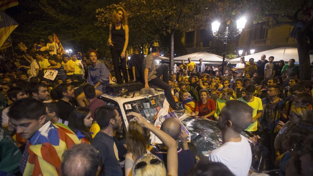 Manifestantes el 21 de septiembre en Barcelona