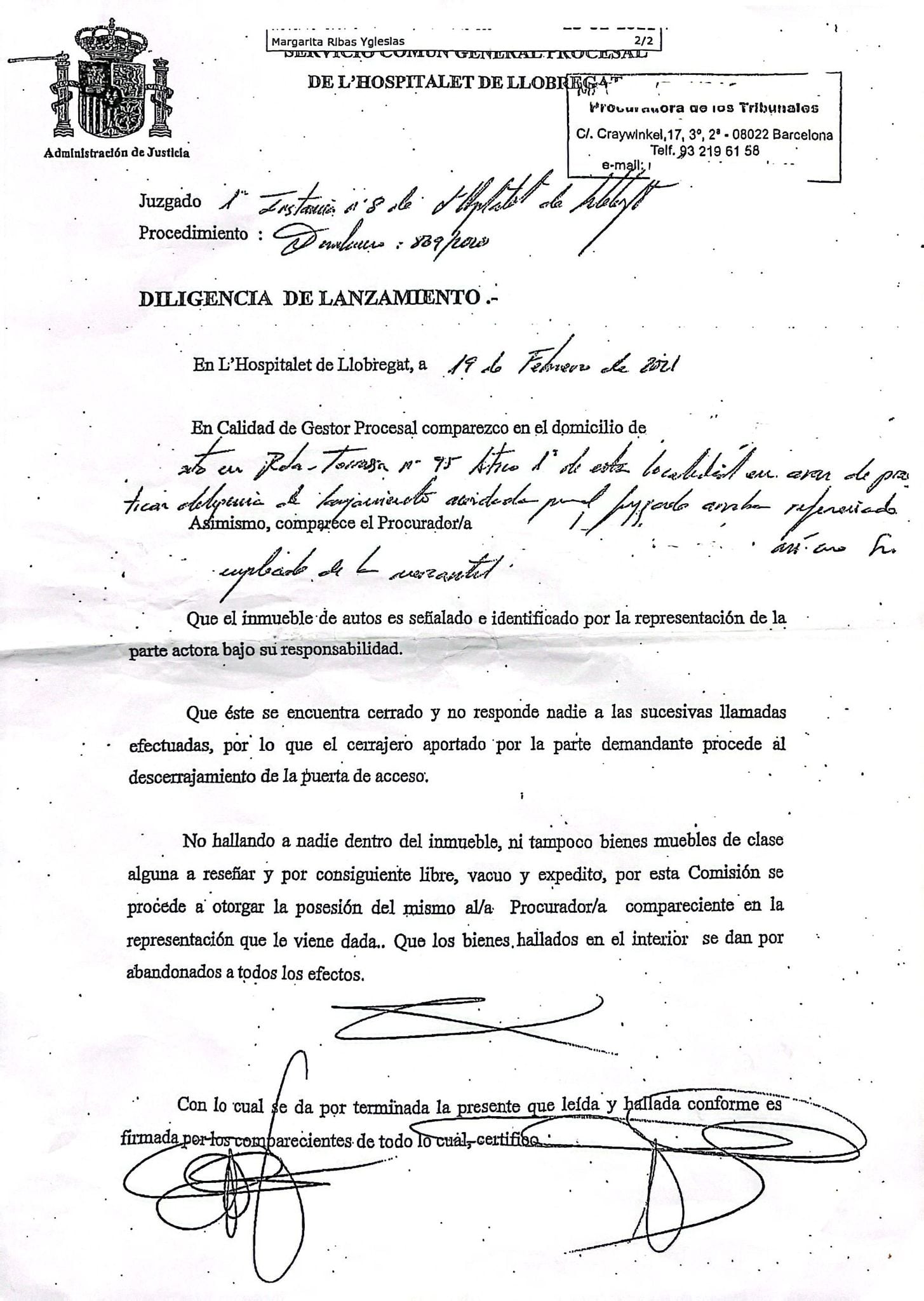 Acta judicial del desahucio por error de Rosario / Cadena SER