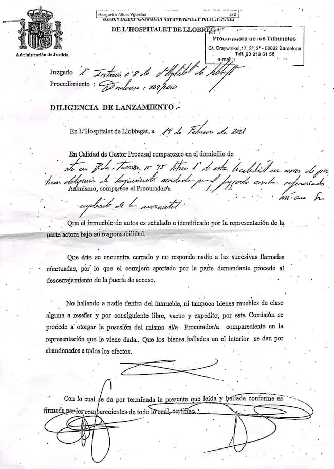 Acta judicial del desahucio por error de Rosario / Cadena SER