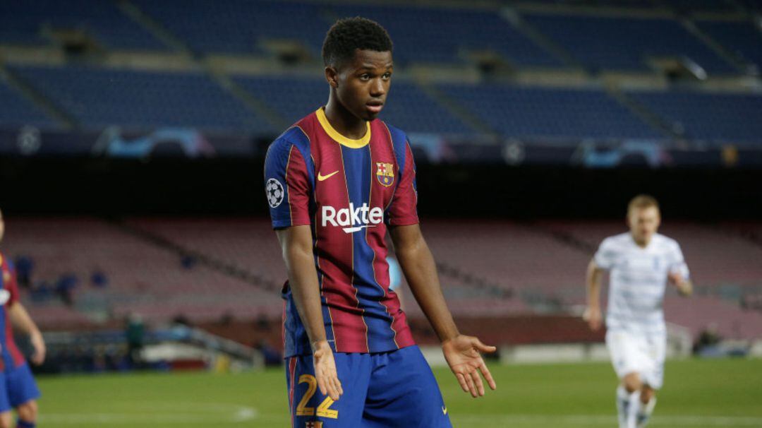 Ansu Fati durant un partit de Champions d'aquesta temporada.