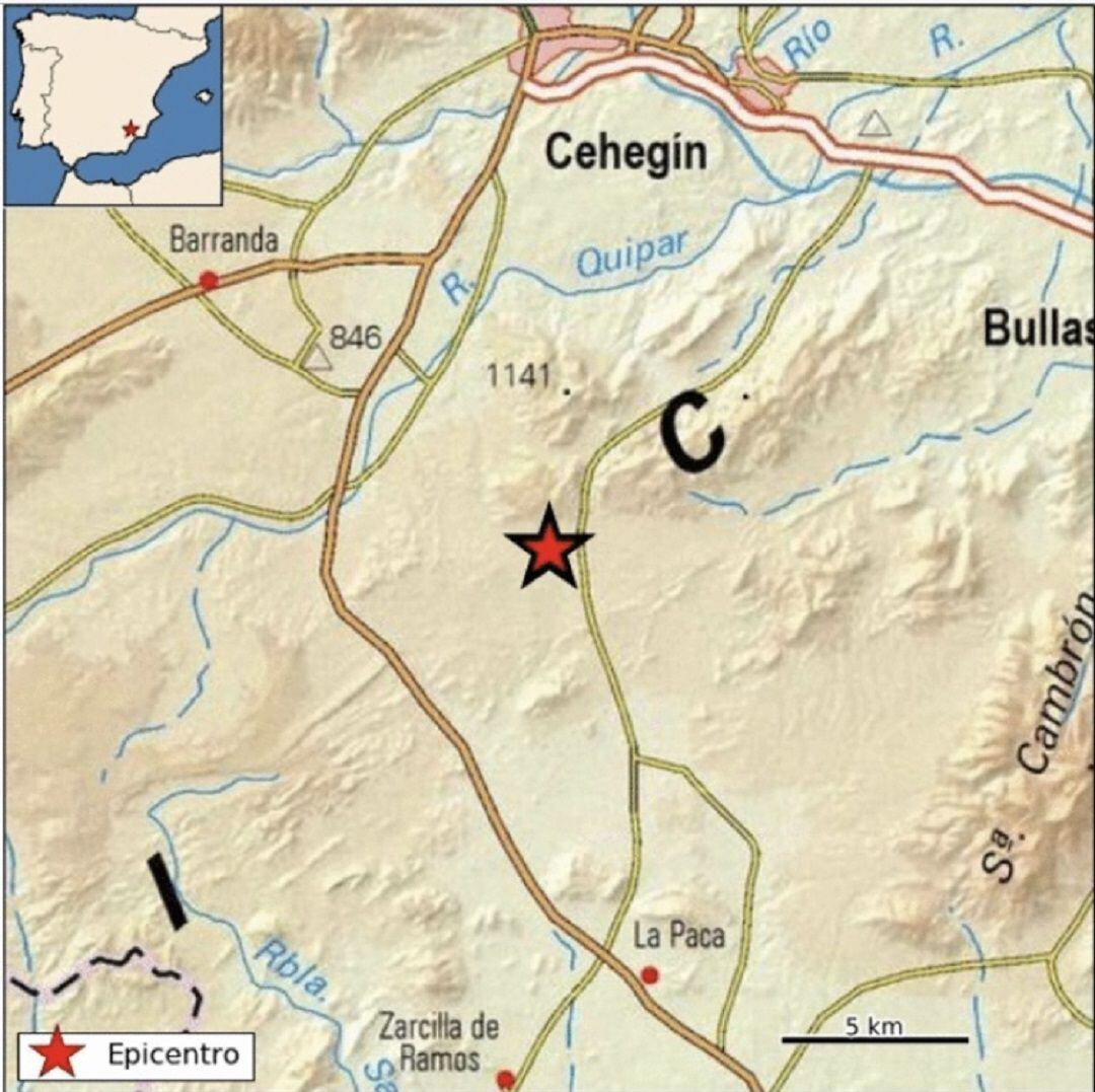 El 112 recibe llamadas de varios municipios por un movimiento sísmico de magnitud 3,9 y epicentro al sur de Caravaca 