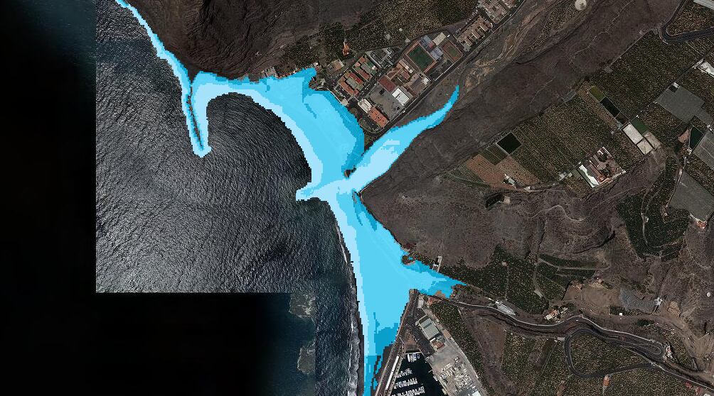 Subida del nivel del mar en el Puerto de Tazacorte (2050)