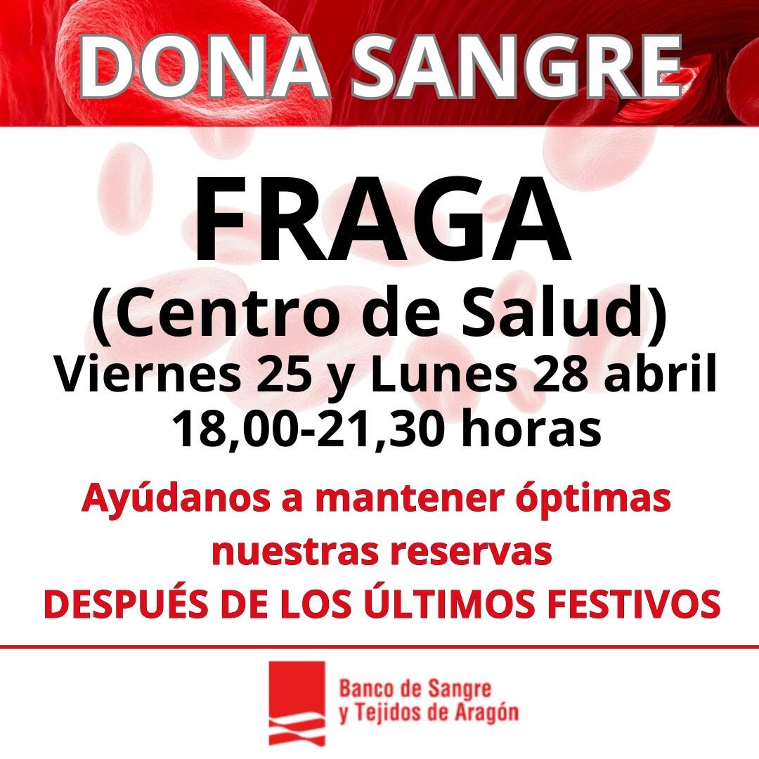 La donación tendrá lugar los días 25 y 28 de abril de 18:00 a 21;30 horas