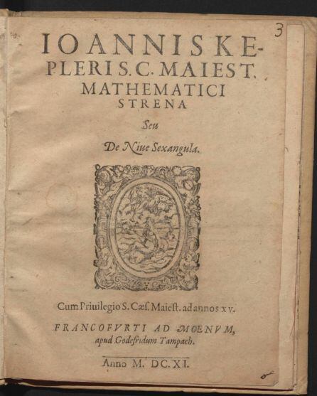 Portada de la obra Strena seu de nive sexángula de Johannes Kepler publicada en Frankfurt en 1611.