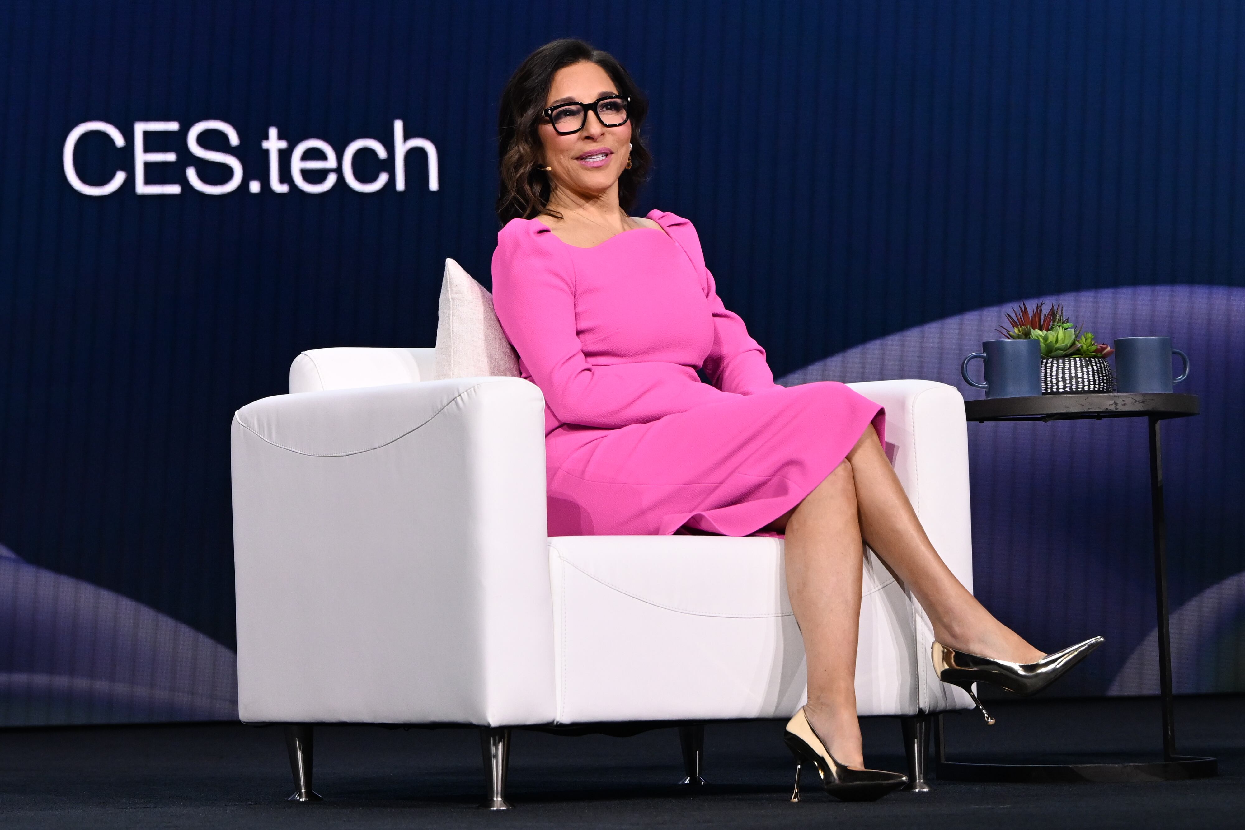 LAS VEGAS, USA - JANUARY 7: CEO of X Corp Linda Yaccarino engages in a keynote discussion with journalist Catherine Herridge (not in the picture), exploring the future of digital communication at CES 2025 in Las Vegas, Nevada, USA, on January 7, 2025. (Photo by Artur Widak/NurPhoto via Getty Images)