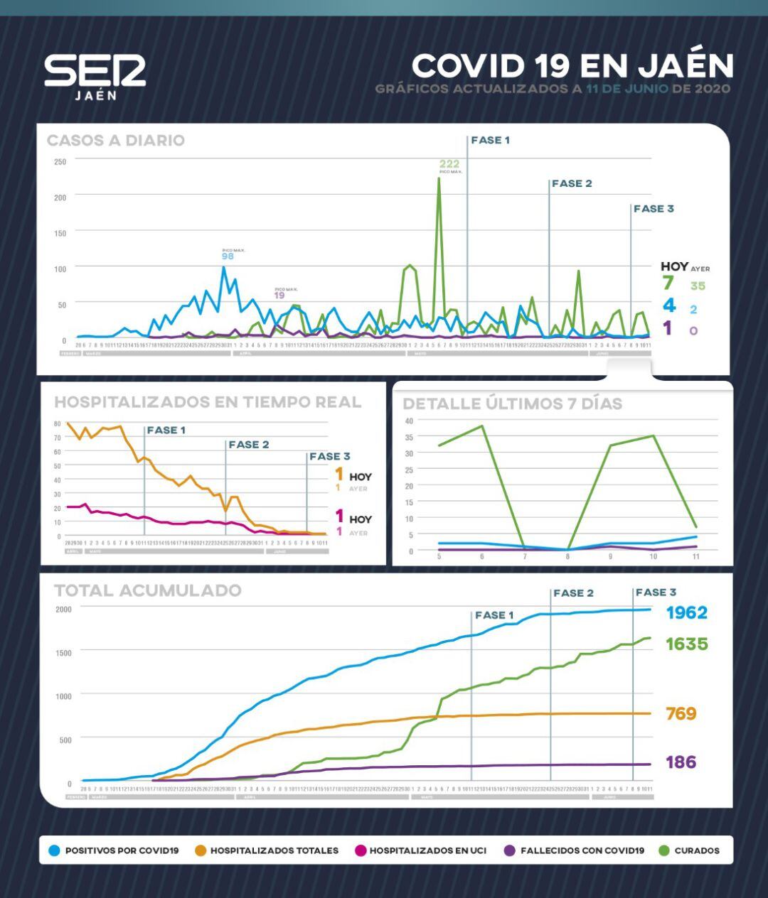 Gráfico de evolución del coronavirus en la provincia de Jaén.