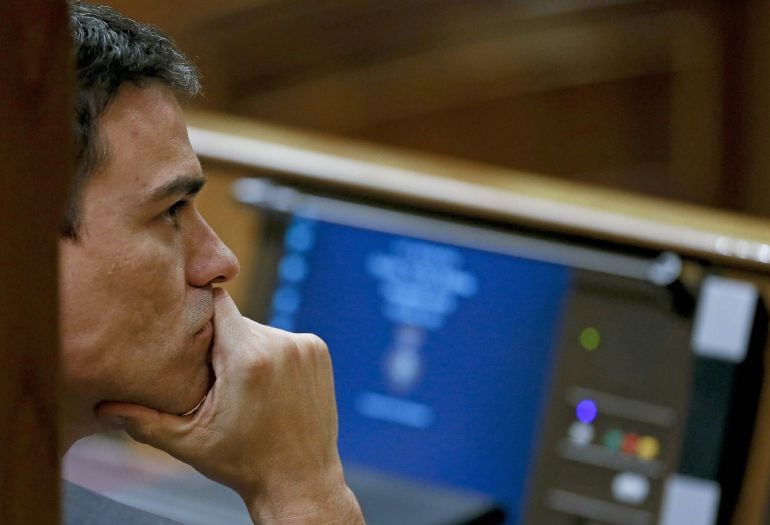 El lídel del PSOE, Pedro Sánchez, durante el último pleno del Congreso. EFE/JuanJo Martin