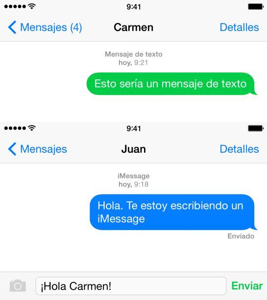 Los mensajes de texto y los iMessage mostrados en un iPhone