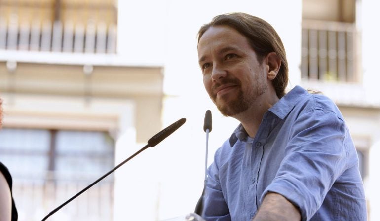 El secretario general de Podemos, Pablo Iglesias, interviene en un acto