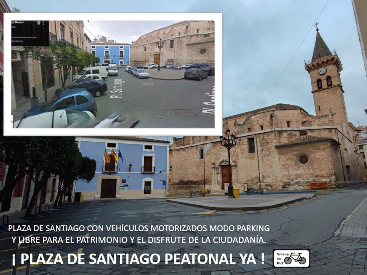 La Asociación Villena en Bici inicia una campaña para la peatonalización integral y definitiva de la Plaza de Santiago