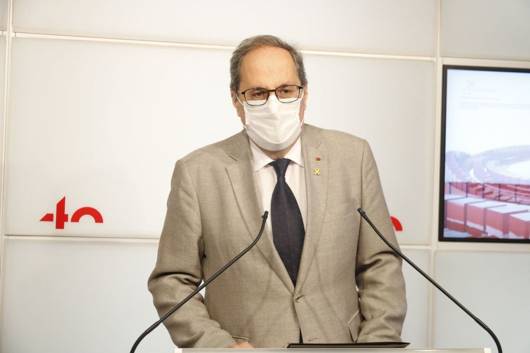 El 'president' del Govern, Quim Torra, en rueda de prensa este viernes.