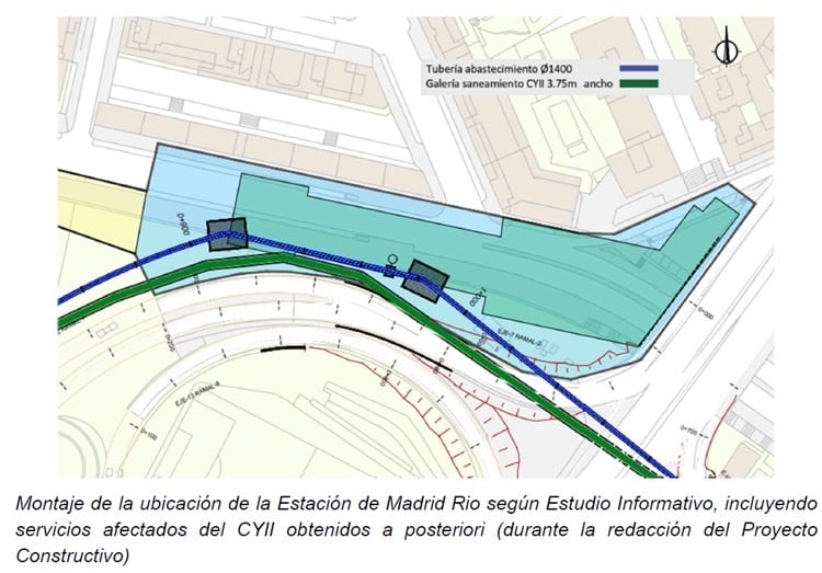 Recreación de la Estación de Madrid Río con los servicios del Canal de Isabel II afectados