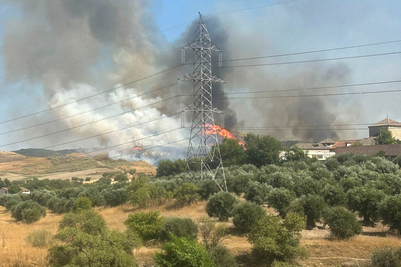 LOECHES (MADRID), 31/07/2024.- A media tarde de este miércoles se ha declarado un incendio forestal en el término de Loeches, según informa Emergencias 112 de la Comunidad de Madrid, que se está extendiendo a la zona urbana. Se ha procedido a cortar las carreteras M300 y M217 por el incendio. EFE/Ana Aragón
