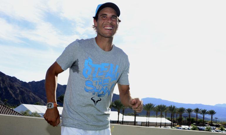 JGM19. INDIAN WELLS (EE.UU), 09/03/2016.- El español Rafael Nadal participa en su presentación ante la prensa hoy, miércoles 9 de marzo de 2016, en el marco del Abierto de Tenis de Estados Unidos en Indian Wells, California (Estados Unidos). EFE/PAUL BUCK