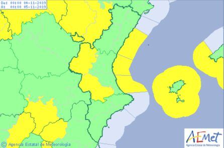 Avisos activos para este lunes en la Comunitat Valenciana