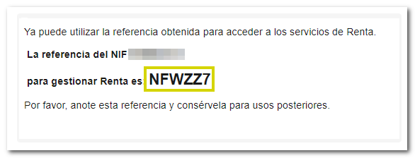 Así es el número de referencia, necesario para solicitar el borrador de la renta.