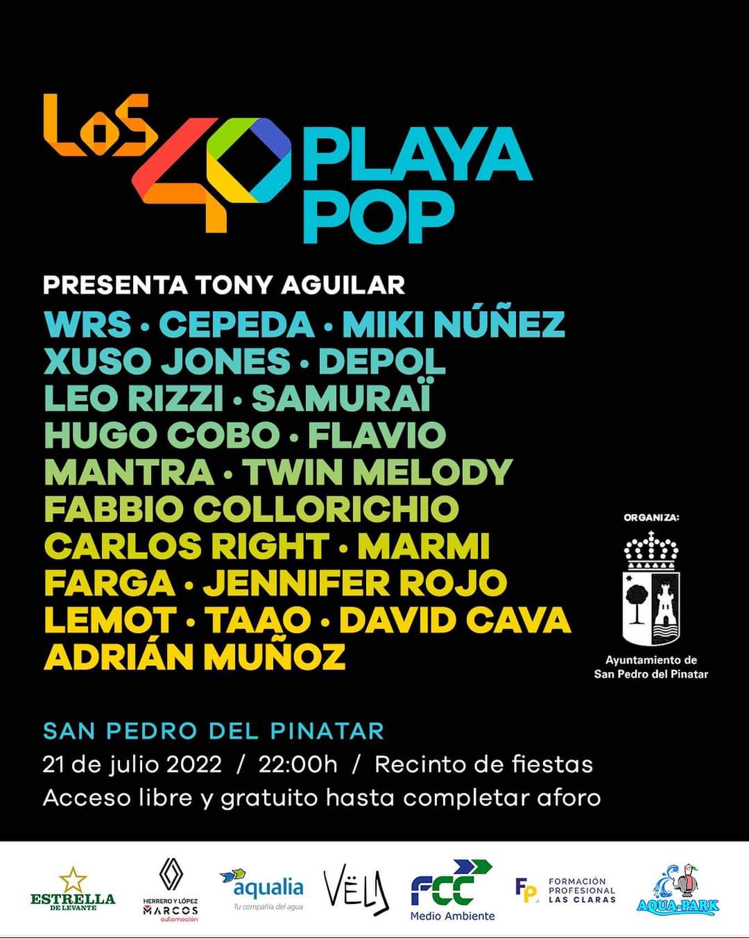 Vuelve LOS40 Playa Pop, el 21 de julio en San Pedro del Pinatar