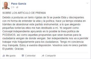 Declaraciones del edil de Sí se puede Elda