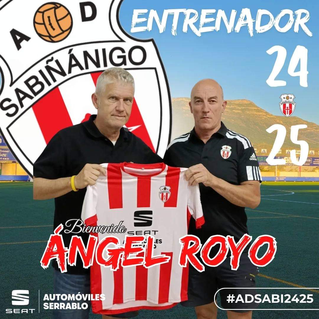 Ángel Royo y Fernando Sancho en el anuncio del nuevo técnico de la AD Sabiñánigo