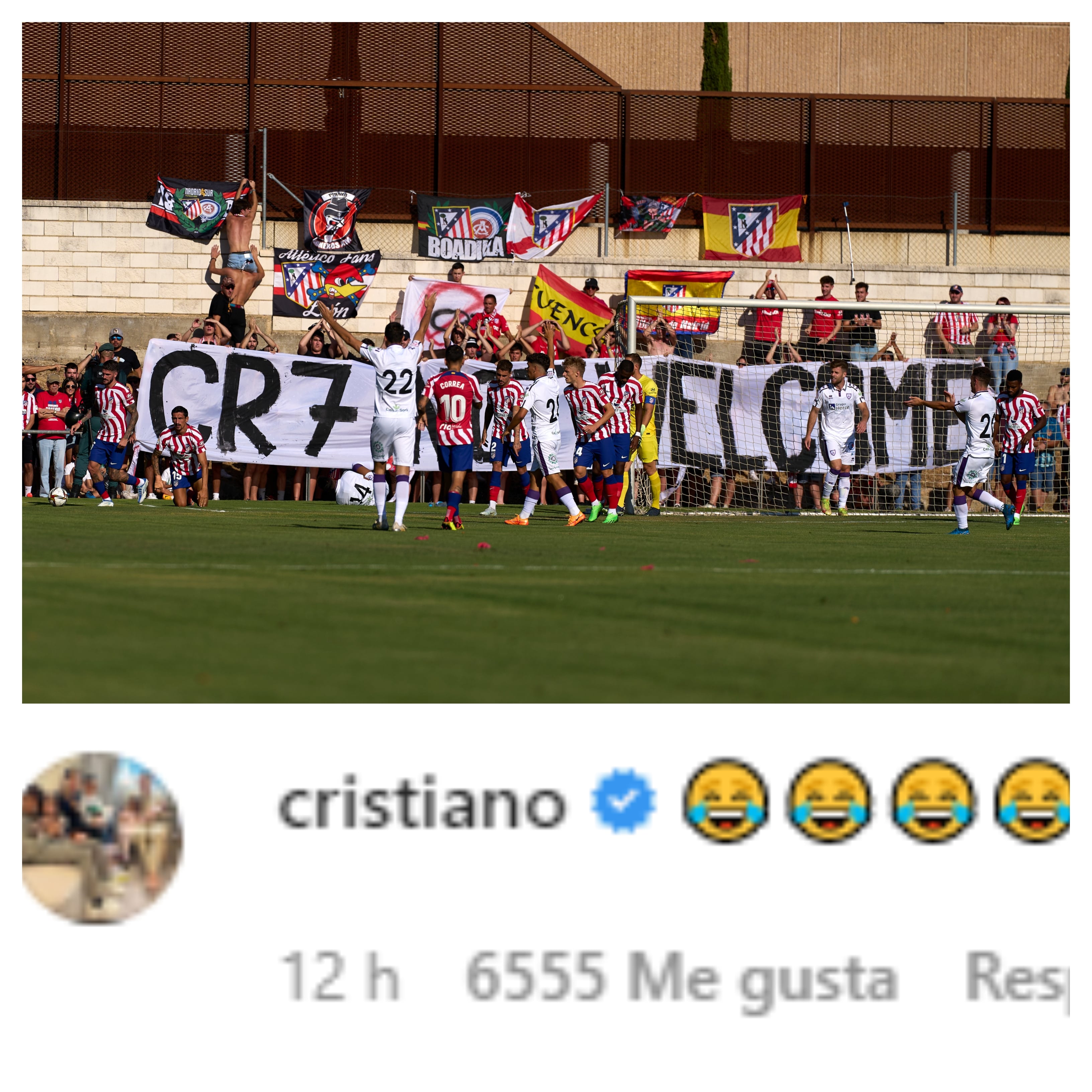 Cristiano Ronaldo reacciona a la pancarta de la afición rojiblanca