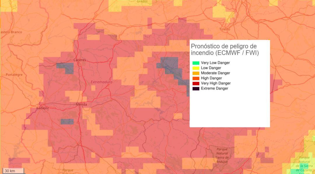 Peligro de incendio para el 10 de junio en la región extremeña