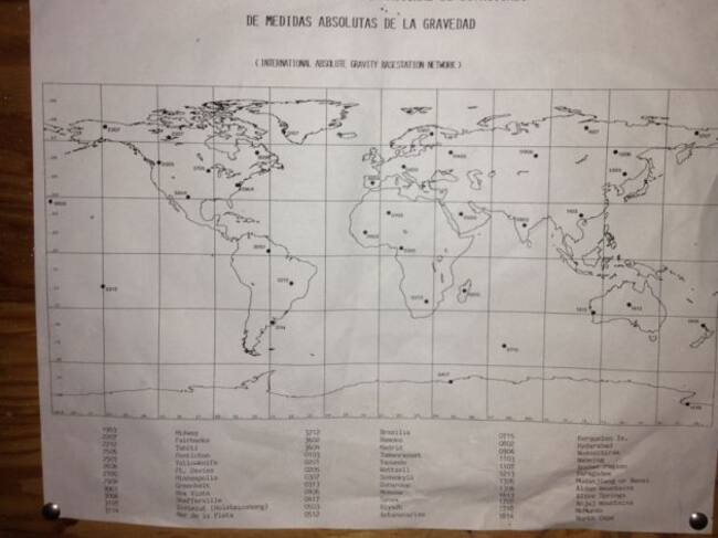 Mapa con el proyecto de la red internacional de estaciones de medidas absolutas de la gravedad.