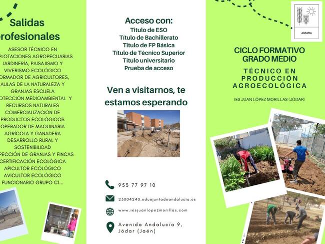 Díptico con información del ciclo de 'Producción Agroecológica' del IES 'Juan López Morillas de Jódar