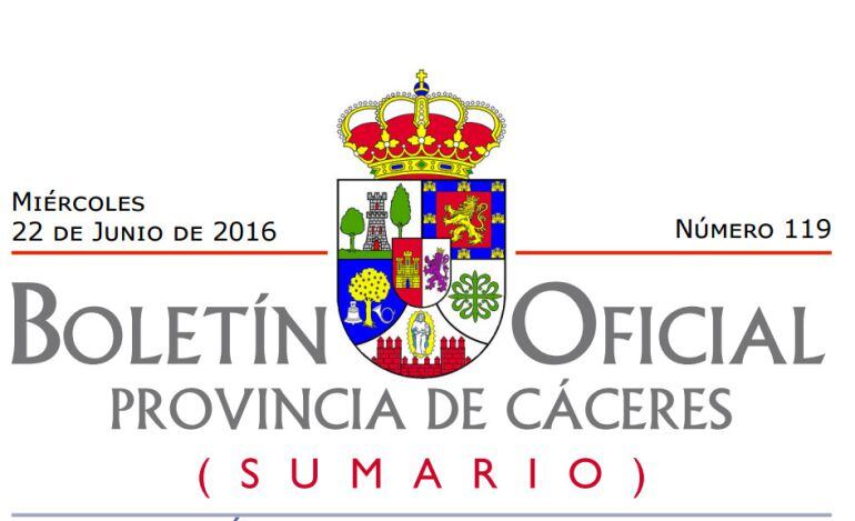Encabezado del Boletín Oficial de la Provincia de Cáceres con los escudos de los diferentes partidos judiciales
