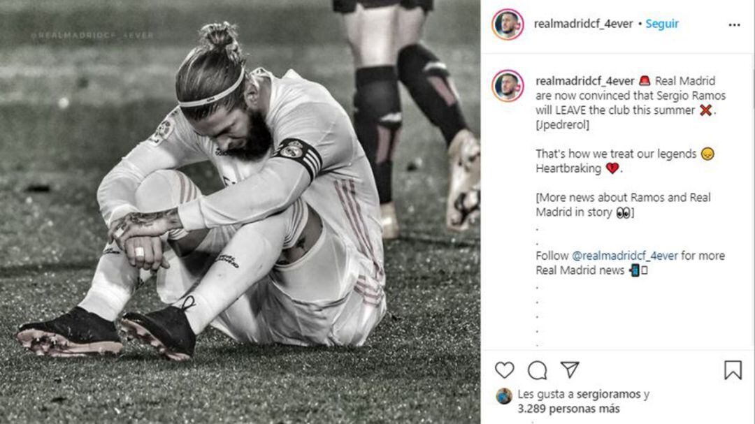 Captura de pantalla de la publicación con el &#039;like&#039; de Ramos