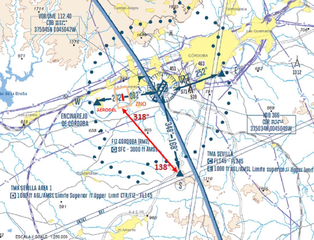 Carta de aproximación del Aeródromo de Aeronáutica Delgado en Villarrubia,Córdoba