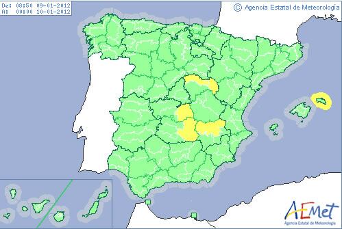 Aemet alerta por temperaturas mínimas al este de las provincias de Toledo y Ciudad Real y al norte de las de Guadalajara y Albacete