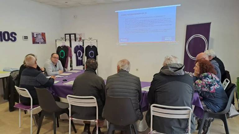 Imagen del Círculo de Podemos Fuenlabrada durante el encierro en su sede esta semana.