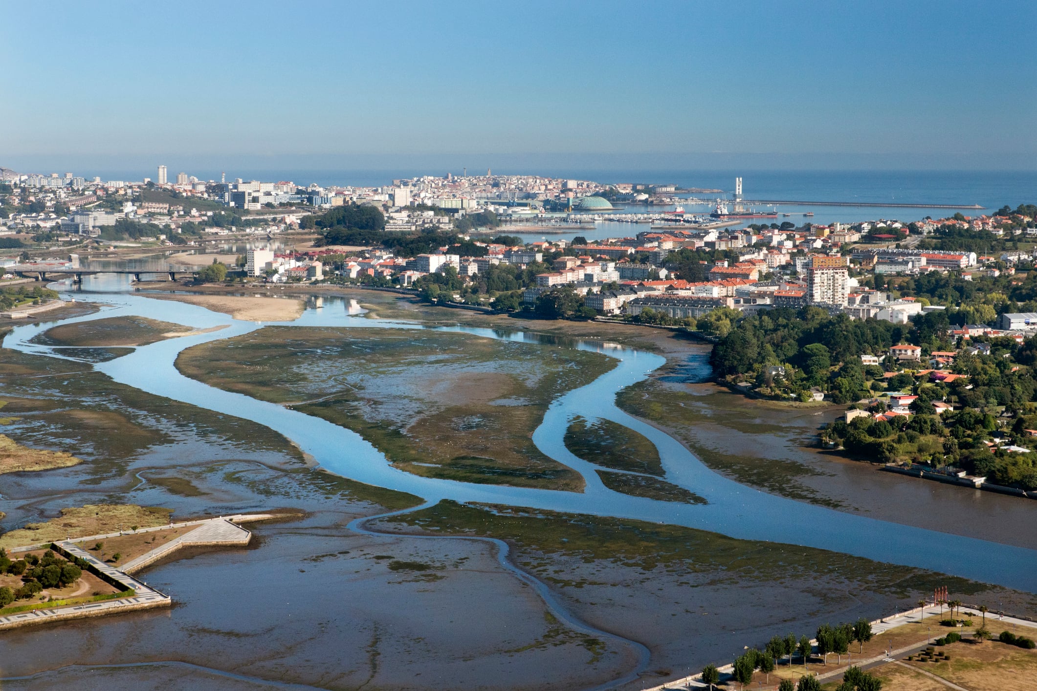 Aerial view of the estuary of the city of A Coruña, Galicia (Spain).